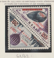 Monaco Poste Aérienne N° 061 Et 62 ** Timbre Taxe 1953 Surchargés - Posta Aerea