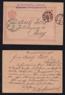 Rumänien Romania 1894 Stationery Postcard Displaced Cut BUCURESTI X PRAHA - Storia Postale