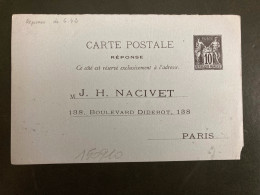 CP REPONSE EP SAGE 10c NEUVE J.H. NACIVET PARIS - Bijgewerkte Postkaarten  (voor 1995)