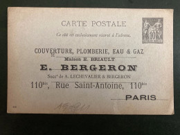 CP EP SAGE 10c NEUVE COUVERTURE PLOMBERIE Maison E BRIAULT E. BEGERON PARIS - Bijgewerkte Postkaarten  (voor 1995)