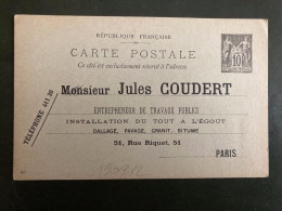 CP EP SAGE 10c NEUVE Jules COUDERT ENTREPRENEUR DE TRAVAUX PUBLICS PARIS - Bijgewerkte Postkaarten  (voor 1995)