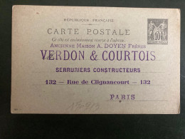 CP EP SAGE 10c NEUVE Jules VERDON & COURTOIS SERRURIERS CONSTRUCTEURS PARIS - Bijgewerkte Postkaarten  (voor 1995)