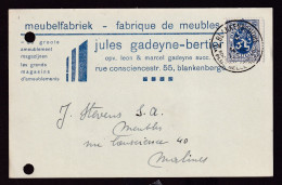 DDGG 393 - Carte Privée TP Lion Héraldique BLANKENBERGE 1932 à MALINES - Fabrique De Meubles Gadeyne-Bertier - 1929-1937 Heraldic Lion