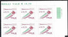 Italia 2015; Posta Italiana Da € 0,15 : Sestina Di Bordo Superiore, Con L' Unica Barra Del Foglio. - Barcodes
