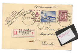 Recom. 40 Ct (type 479) + 1;75 Fr (487) NIEUWKERKE (IEPER) 13.6.1939  Speldegaatje Van Klassement - Postcards 1934-1951