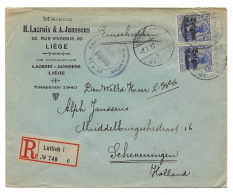 Recom. Lüttich I N° 748  OC18 2 X 25 Ct Vers Scheveningen HOLLANDE 8.7.1917 Freigegeben VI. 14 - OC1/25 General Government