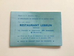 Ancien Calendrier 1990 ATH Restaurant Lebrun Traiteur Chaussée De Valenciennes 123 - Petit Format : 1981-90