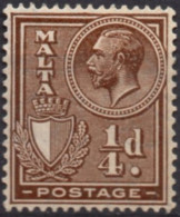 MALTA/1926-7/MH/SC#131/ KING GEORGE V / KGV / 1/4p BROWN - Malta (...-1964)