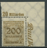 Deutsches Reich 1923 Korbdeckel Platte 323 APa OR A Ecke Oben Rechts Postfrisch - Ongebruikt