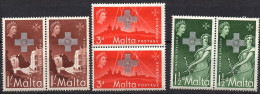 MALTA/1957/MNH/SC#263-5/QEII / AWARD OF THE GEORGE CROSS TO MALTA/ PAIR /FULL SET/ GUM W/ YELLOW TONES - Malta (...-1964)