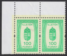 2004 Hungary - Revenue Tax Judaical Stamp - 100 Ft - MNH Pair CORNER - Coat Of Arms - Fiscales
