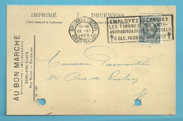 193 Op Kaart Stempel BRUXELLES  Met Firmaperforatie (perfin) " V.C. " Van AU BON MARCHE  / VAXELAIRE-CLAES - 1922-1927 Houyoux