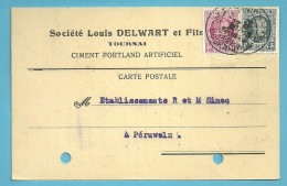 193+200 Op Kaart Stempel TOURNAI  Met Firmaperforatie (perfin) " S.D. " Van SOCIETE LOUIS DELWART / CIMENT PORTLAND - 1922-1927 Houyoux