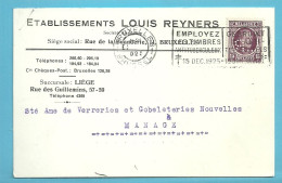 195 Op Kaart Stempel BRUXELLES Met Firmaperforatie (perfin) " L.R. " Van LOUIS REYNERS - 1922-1927 Houyoux