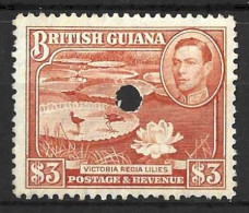 BRITISH GUIANA.....KING GEORGE VI...(1936-52..)....$3.....SG319......PUNCHED HOLE ......FISCAL....USED.... - Guyana Britannica (...-1966)