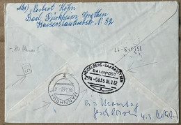 GERMANY 1962 COVER USED, HEIDELBERG SAARBRÜCKEN BAHNPOST, 59 IN BOX, MANNHEIM CITY CANCEL VIGNETTE LABEL EXPRESS - Storia Postale