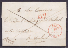 L. Datée 30 Janvier 1839 De BIERGHES Càd HAL /30 JANV 1839 Pour Archevèque De MALINES - Griffe [P.P.] & Man. "franco" - 1830-1849 (Belgio Indipendente)
