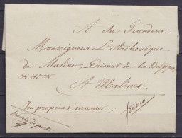 L. Datée 11 Mars 1833 De FOLX-LES-CAVES Pour Archevèque De MALINES - Man. "franche De Port" & "franco" + "In Proprias Ma - 1830-1849 (Belgio Indipendente)