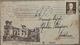 SPAIN 1949, PRIVATE PRINT, LIMITED ISSUE, COVER USED, CASTLE JAVIER, PAMPLONA CITY DUPLEX MANY LINE CANCEL - FDC