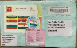 INDIA TO FINLAND 2023, RETURN TO SENDER FOLDED COVER, VIGNETTE LABEL, NATIONAL FLAG, VANDE MATRAM, MINIATURE SHEET - Storia Postale
