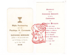 Communie Communion - Suzanne Berquin Veurne 1945 & Charles Berquin Ixelles 1947 - Communie