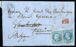 France Lettre Envoyée De Grandvilliers (oise) Vers Farcienne (Belgique) Le 9 Octobre 1865 - 1863-1870 Napoléon III Con Laureles