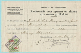 SINT-AMANDSBERG 04/10/1945 - Kwijtschrift Grafkelder + Verso Stempel Maison De Vos - Documentos