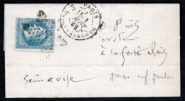 France Lettre Envoyée De Paris Vers La Ferté Alais Le 1 Août 1869 - 1863-1870 Napoléon III Con Laureles