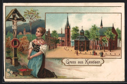 Lithographie Kevelaer, Kapellenplatz Und Frau Am Flurkreuz  - Kevelaer