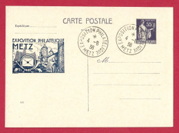 !!! ENTIER POSTAL 55 CENTIMES TYPE PAIX REPIQUAGE DE L'EXPOSITION PHILATÉLIQUE DE METZ DE 1938 - Bijgewerkte Postkaarten  (voor 1995)