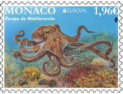 Monaco 2024 Europa CEPT Underwater Fauna Octopus Stamp SECOND PRINT 10.06.24 MNH - Unused Stamps