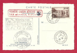 !!! POSTE AÉRIENNE, PREMIÈRE LIAISON AÉRIENNE METZ-DAX DE 1938 SUR CARTE AIR FRANCE DE L'EXPO PHILATÉLIQUE DE METZ - 1927-1959 Covers & Documents