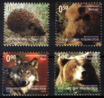 Bosnia Serbia 2010 Fauna Animals Hedgehog Bear Wolf Wild Boar, Definitive Set MNH - Bosnië En Herzegovina