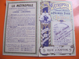 Petit Calendrier - ASSURANCES LA METROPOLE à PARIS - 1895 - Klein Formaat: ...-1900