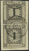 BADEN 5 Paar BrfStk, 1853, 1 Kr. Schwarz Im Senkrechten Paar, Nummernstempel 100 (NEUSTADT), Obere Marke Leicht Berührt  - Afgestempeld