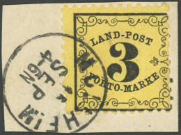 BADEN LP 2y BrfStk, 1864, 3 Kr. Schwarz Auf Dunkelgelb, K1 MÜLLHEIM, üblich Zentriertes Und Gezähntes Prachtbriefstück,  - Gebraucht