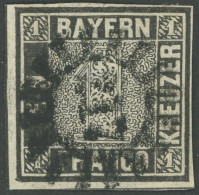 BAYERN 1IIa O, 1850, 1 Kr. Schwarzgrau, Platte 2, MR-Stempel 217, Fotoattest U. Schmitt: Die Marke Ist Oben Und Rechts V - Andere & Zonder Classificatie