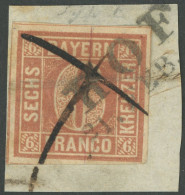 BAYERN 4I BrfStk, 1849, 6 Kr. Braunorange, Type I, L 2 HOF Und Federkreuz Auf Briefstück (zur Kontrolle Gelöst Und Mit F - Gebraucht