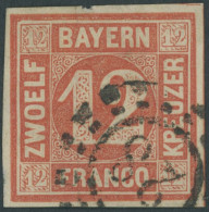 BAYERN 6 O, 1850, 12 Kr. Rot, Offener MR-Stempel 28, Pracht, Mi. 180.- - Oblitérés