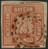 BAYERN 13b O, 1866, 18 Kr. Blassrot, Etwas Bayernbrüchig, Feinst, Mi. 600.- - Afgestempeld