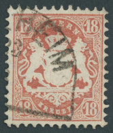 BAYERN 27Xb O, 1870, 18 Kr. Dunkelziegelrot, Wz. Enge Rauten, Kabinett, Gepr. Brettl, Mi. (240.-) - Gebraucht