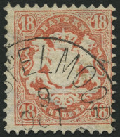 BAYERN 27Xb O, 1870, 18 Kr. Dunkelziegelrot, Wz. Enge Rauten, Feinst, Gepr. Stegmüller, Mi. 240.- - Oblitérés