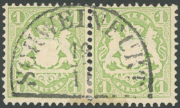 BAYERN 32a Paar O, 1875, 1 Kr. Hellgrün Im Waagerechten Paar (leicht Angetrennt), Wz. 2, Zentrischer Segmentstempel SCHW - Oblitérés