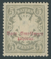BAYERN P 11A , 1888, 5 Pf. Gelbgrau Kleine Zähnungslöcher, Mehrere Falzreste, Pracht, Gepr. Dr. Helbig, Mi. 160.- - Nuevos