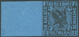 BERGEDORF 1b , 1867, 1/2 S. Schwarz Auf Blau, Allseits Vollrandig, Mit Breitem Linken Rand (18mm!), Postfrisch, Kabinett - Bergedorf