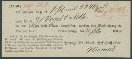 BRAUNSCHWEIG 1839, Postschein Vom HERZOGL. BR. LÜNEB. HOF POST-AMT, Pracht - Precursores