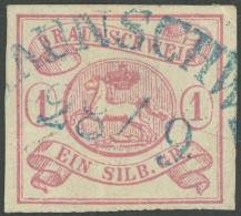 BRAUNSCHWEIG 1 O, 1852, 1 Sgr. Karmin, Blauer Bogenstempel, Kabinett, Kurzbefund Lange, Mi. (400.-) - Braunschweig