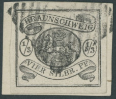 BRAUNSCHWEIG 5 BrfStk, 1853, 1/3 Sgr. Schwarz, Allseits Breitrandig Auf Briefstück (Marke Zur Kontrolle Gelöst Und Mit F - Braunschweig