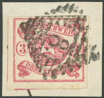 BRAUNSCHWEIG 12Ab BrfStk, 1862, 3 Sgr. Karmin, Nummernstempel 8, Breitrandiges Kabinettbriefstück, Gepr. Pfenninger, Mi. - Brunswick