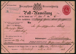 BRAUNSCHWEIG Braunschweig 1866, Postanweisung - Dienstformular In Rosa Mit Wertstempel 1 Groschen, A1, Type III/2, über  - Brunswick